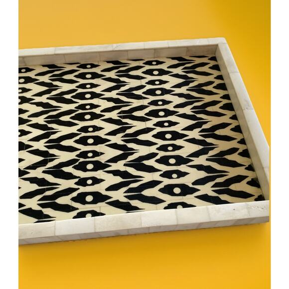 Artisans Bone Ikat Decorative Serving Tray Made In India 9"x15" - Picture 2 of 3